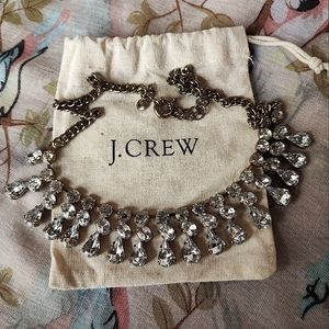 J. Crew Round Oval Teardrop Crystal Clear Rhinestones Gold Tone Bridal Necklace